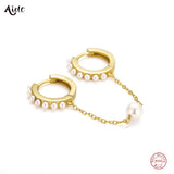 925 Silver Double Circle Hoop Earrings Pearl Pave Setting