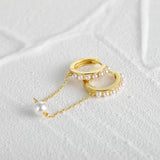 925 Silver Double Circle Hoop Earrings Pearl Pave Setting