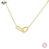 925 Silver Double Circle Pendant Necklace Geometric Charm Necklace