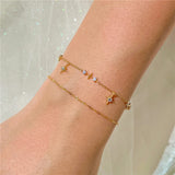 925 Silver Double Layer Chain Bracelet with Zircon Star Charm Pendant