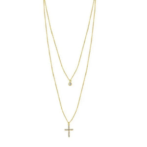 925 Silver Double Layer CZ Zircon Cross Pendant Necklace for Women