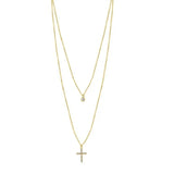 925 Silver Double Layer CZ Zircon Cross Pendant Necklace for Women