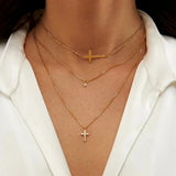 925 Silver Double Layer CZ Cross Pendant Necklace