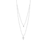 925 Silver Double Layer CZ Cross Pendant Necklace