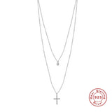 925 Silver Double Layer CZ Cross Pendant Necklace