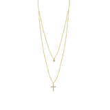 925 Silver Double Layer CZ Cross Pendant Necklace