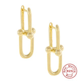 925 Silver Double Rectangle Hoop Earrings Geometric Frame Beads Huggie