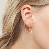 925 Silver Double Rectangle Hoop Earrings Geometric Frame Beads Huggie