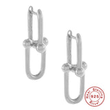925 Silver Double Rectangle Hoop Earrings Geometric Frame Beads Huggie