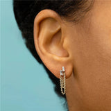 925 Silver Double Rectangle Zircon Stud Earrings 18K Plated