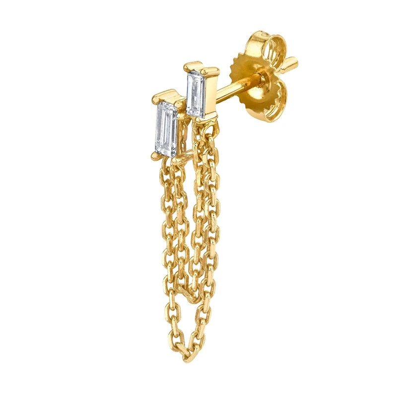 925 Silver Double Rectangle Zircon Stud Earrings 18K Plated