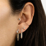 925 Silver Double Rectangle Zircon Stud Earrings 18K Plated