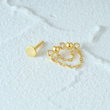 925 Silver Double Tassel Chain Zircon Drop Earrings Women Jewelry