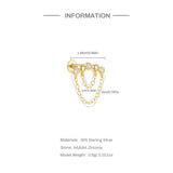 925 Silver Double Tassel Chain Zircon Drop Earrings Women Jewelry