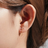 925 Silver Double Zircon Drop Tassel Chain Earring For Women