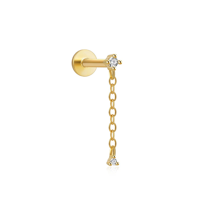 925 Silver Double Zircon Drop Tassel Chain Earring For Women