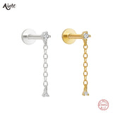 925 Silver Double Zircon Drop Tassel Chain Earring For Women