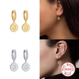925 Silver Sunlight Pattern Disc Drop Earrings for Women