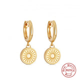 925 Silver Sunlight Pattern Disc Drop Earrings for Women