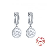 925 Silver Sunlight Pattern Disc Drop Earrings for Women