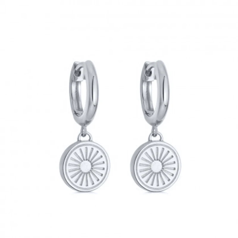 925 Silver Sunlight Pattern Disc Drop Earrings for Women