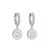 925 Silver Sunlight Pattern Disc Drop Earrings for Women