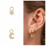 925 Silver Earring Charms Zircon Star Moon Cross Evil Eye Pearl Pendants