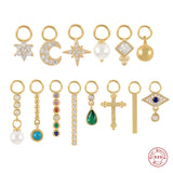 925 Silver Earring Charms Zircon Star Moon Cross Evil Eye Pearl Pendants