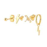 925 Silver Earrings Set Sparkling Zircons Lightning Charm Clip Party Jewelry