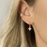925 Silver Earrings Pink Enamel Heart Colorful Zircons Star Hoop Clip Jewelry