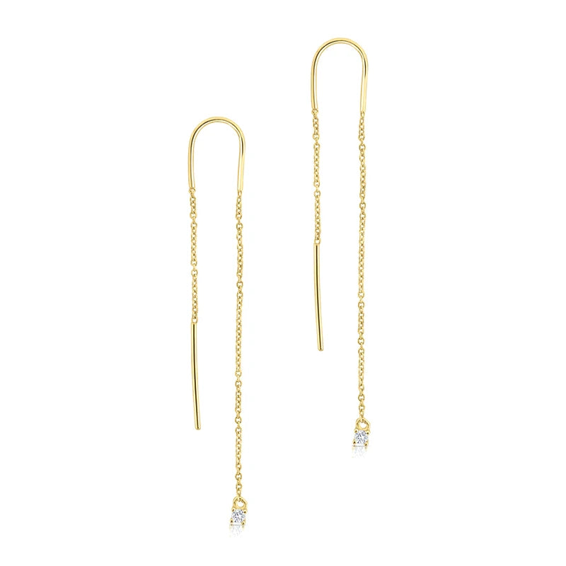 925 Silver Tassel Drop Earrings Zircon Charm Threaders