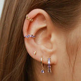 925 Silver Purple CZ Flower Charm Earrings 18K Plated Huggies