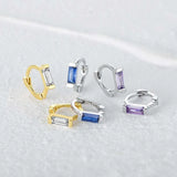 925 Silver Purple CZ Flower Charm Earrings 18K Plated Huggies