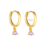 925 Silver Purple CZ Flower Charm Earrings 18K Plated Huggies