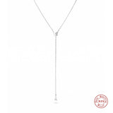 925 Silver Y Shape Butterfly Necklace Water Drop Zircon Charm Tassel Choker