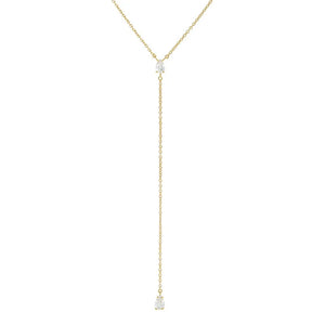 925 Silver Y Necklace Women CZ Zircon Pendant Long Chain Tassel Water Drop