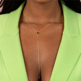 925 Silver Y Necklace Women CZ Zircon Pendant Long Chain Tassel Water Drop