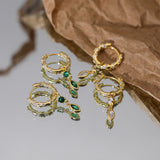 925 Silver Emerald Oval Zircon Dangle Earrings Crystal Pave Circle