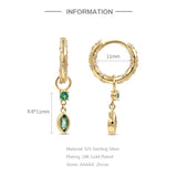 925 Silver Emerald Oval Zircon Dangle Earrings Crystal Pave Circle