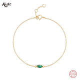 925 Silver Emerald Green Zircon Crystal Charm Bracelet for Women