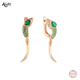 925 Silver Green Zircon Snake U Shape Stud Earrings Champagne Punk