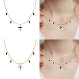925 Silver Star Moon Cross Pendant Necklace