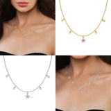925 Silver Enamel Star Moon Cross Pendant Necklace