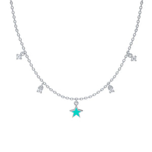 925 Silver Enamel Star Moon Cross Pendant Necklace