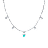 925 Silver Enamel Star Moon Cross Pendant Necklace