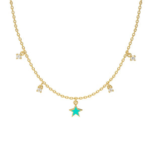 925 Silver Enamel Star Moon Cross Pendant Necklace