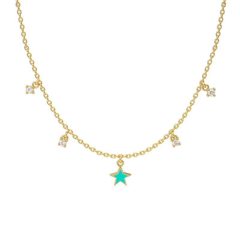 925 Silver Enamel Star Moon Cross Pendant Necklace