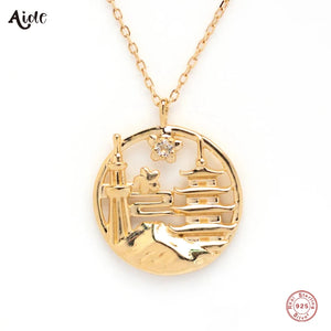 925 Sterling Silver Famous Cities Pendant Necklaces For Women