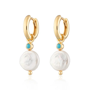 925 Silver Baroque Pearl Drop Earrings Turquoise Jewelry Pendientes