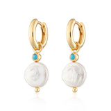 925 Silver Baroque Pearl Drop Earrings Turquoise Jewelry Pendientes